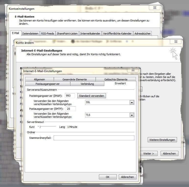 SSL TLS Optionen Outlook