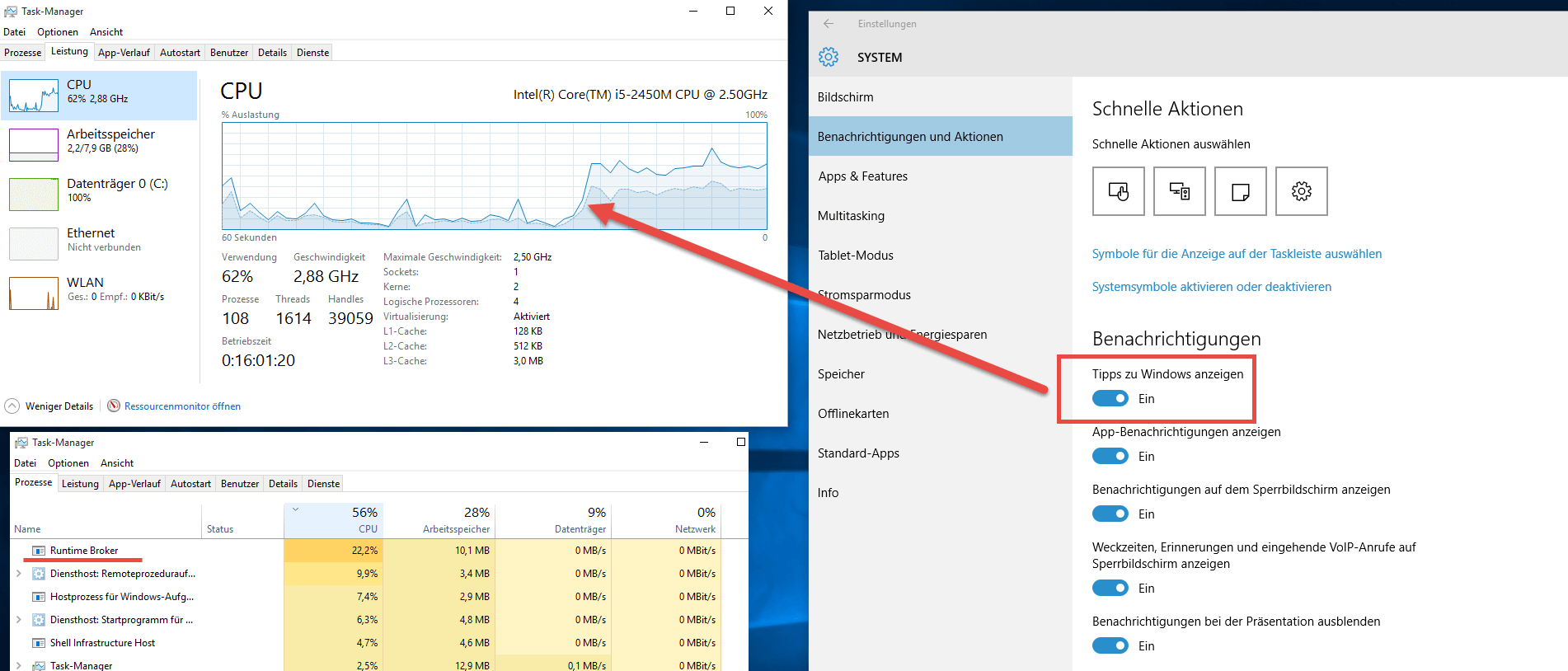 Hohe CPU Last bei eingeschalteten Benachrichtigungen