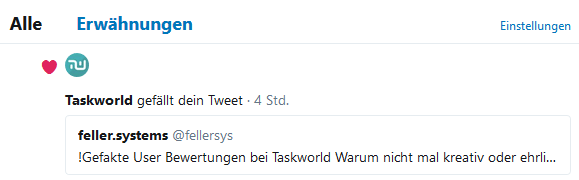 Screenshot automatisierter Retweet im Twitter Account.